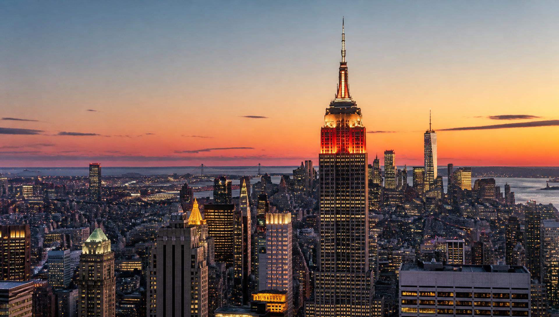 Skyline de Nova York ao crepúsculo